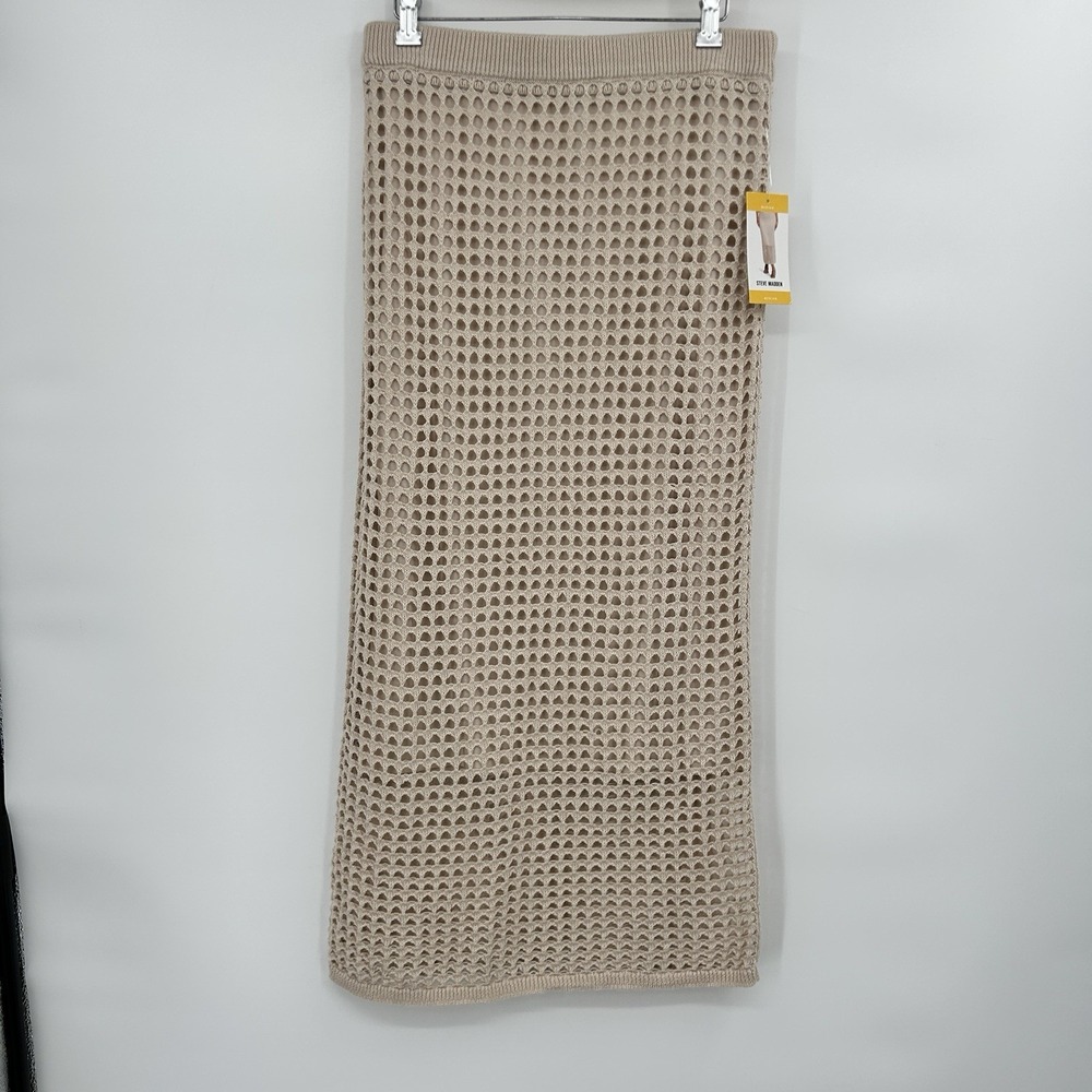 Steve Madden Womens Crochet Midi Skirt Size M Beach Coastal Cottage Beige Casual